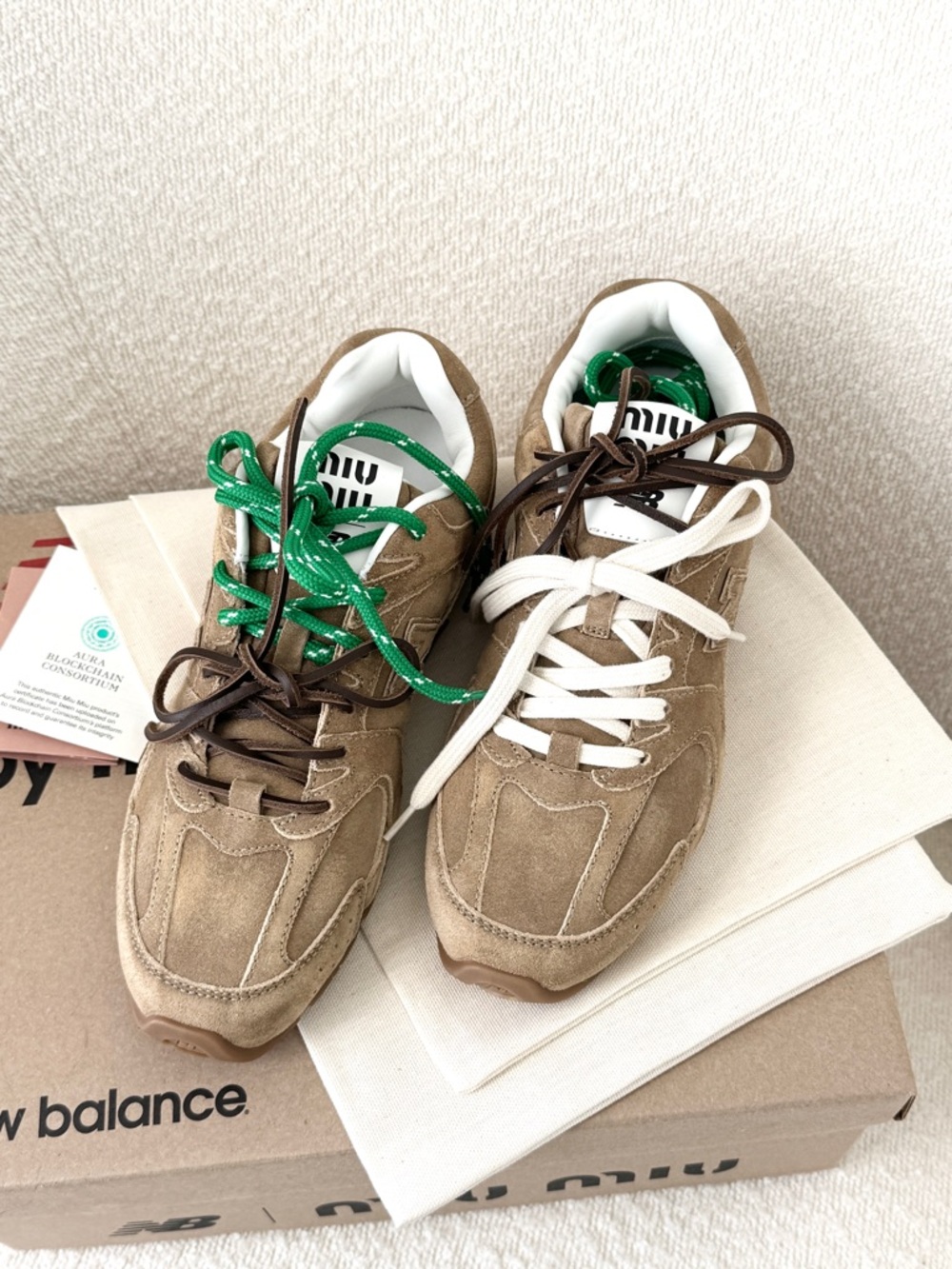 ✨NEW✨MIU MIU Women’s New Balance X Miu Miu 530 SL Suede Sneakers - Ecru / EU 38 - Picture 3 of 16